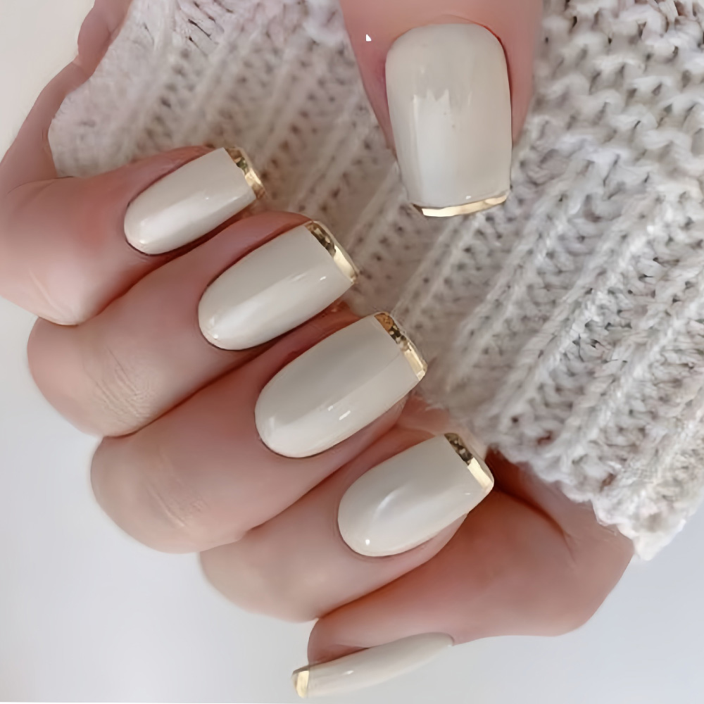 Nail Art Overlay - Medium fake nails for women Beige
