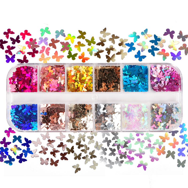 Nail Art Inspo - Mix Color Fluorescent Butterfly Glitter Eyelash