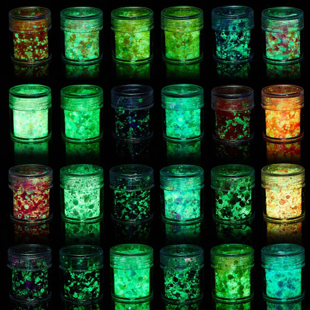 Nail Art Inspo - 24 Colors Luminous Sequins Glow in