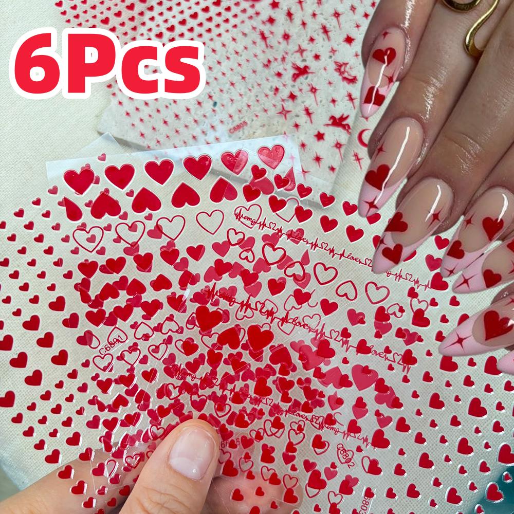 6Pcs/Set Red Love-Heart Valent - Nail Art Valentines Day review and price