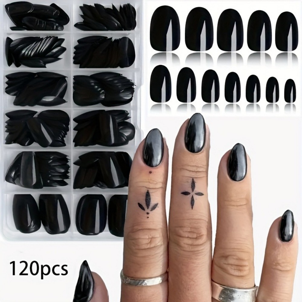 Medium Almond Glossy Black Pre - Nail Art Oval review and price