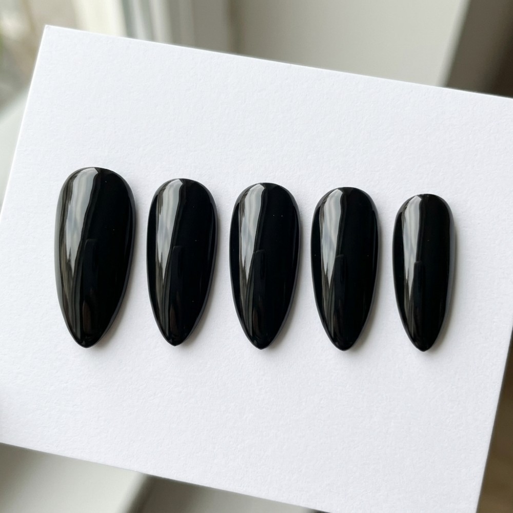 Medium Almond Glossy Black Pre - Nail Art Oval review and price