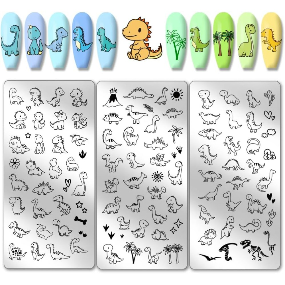 3pcs Dinosaur Nail Stamping Pl - Nail Art Inspo review and price